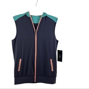 Vida activewear short sleeve blue & peach athletic hoodie woman’s size small